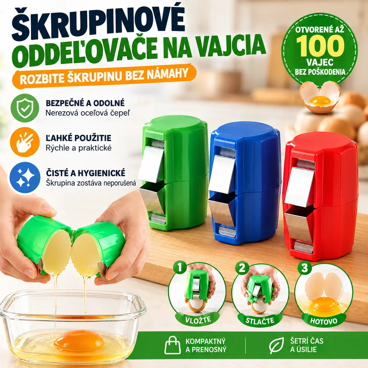 【3 kusy】 Rýchly rozbíjač vajec: Rozbije stovky vajec rýchlejšie a čistejšie