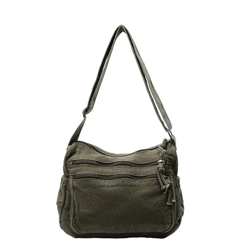 👜✨Τσάντα χιαστί μεγάλης χωρητικότητας από καμβά με όψη παλαίωσης: διαθέτει σχεδιασμό με πολλαπλές θήκες που κλείνουν με φερμουάρ και φαρδύ, ρυθμιζόμενο λουράκι ώμου.