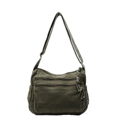 👜✨Τσάντα χιαστί μεγάλης χωρητικότητας από καμβά με όψη παλαίωσης: διαθέτει σχεδιασμό με πολλαπλές θήκες που κλείνουν με φερμουάρ και φαρδύ, ρυθμιζόμενο λουράκι ώμου.