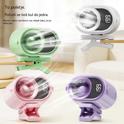 🌀 Ventilator za prostoročno uporabo z LED zaslonom, vgrajeno sponko in 199 nastavljivimi stopnjami