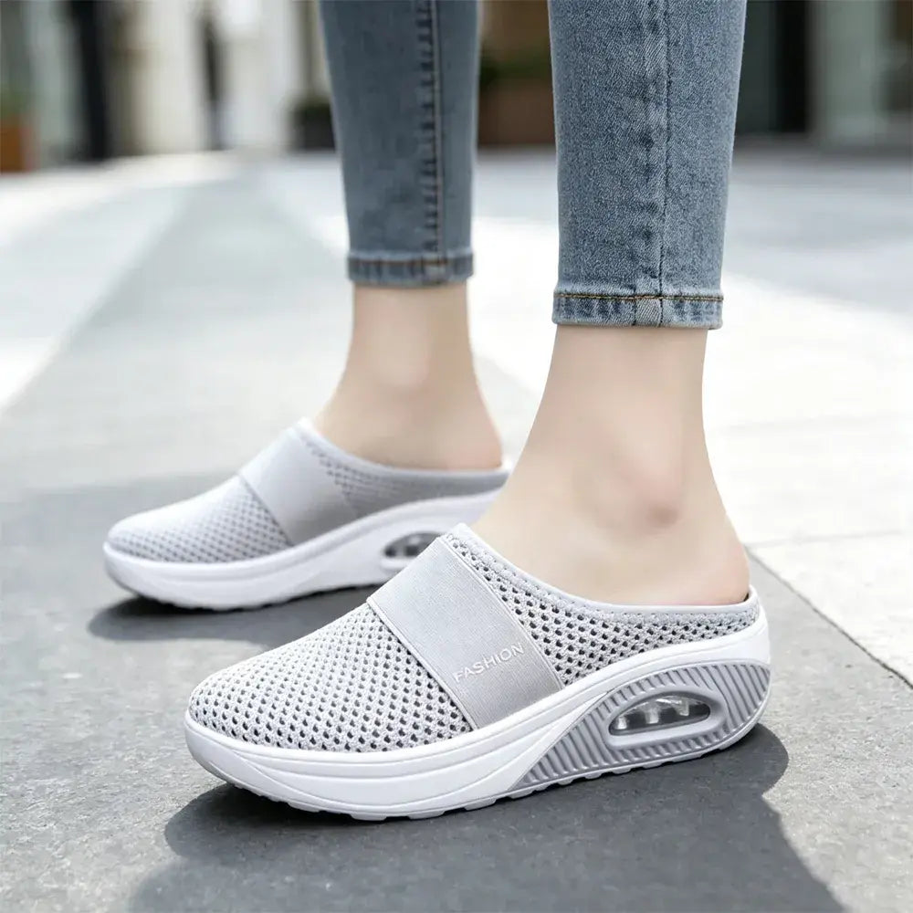 Buty damskie na płaskim obcasie - cholewka z oddychającej siateczki z amortyzacją, pogrubiona ortopedyczna podeszwa, odpowiednie do chodzenia i pieszych wędrówek.