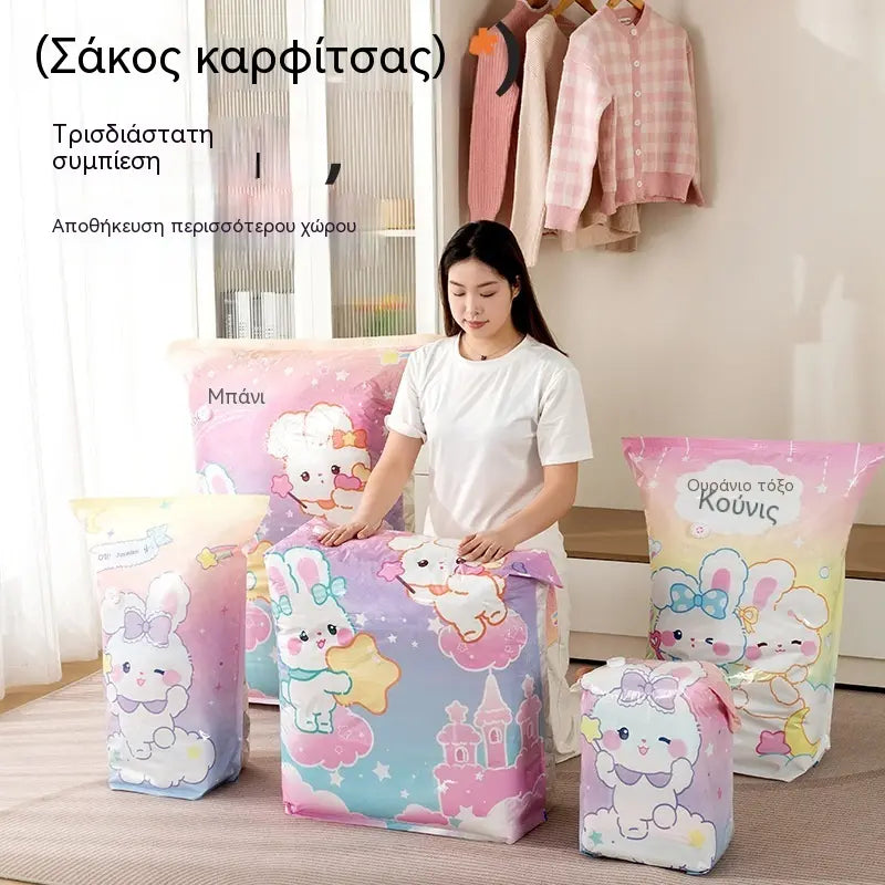 🧳【Σετ 5 τεμαχίων】💨 Μεγάλη, συμπιέσιμη τσάντα αποθήκευσης κενού αέρος: δεν απαιτείται αντλία, στεγανή και ιδανική για εξοικονόμηση χώρου στις βαλίτσες και στο σπίτι ✈️