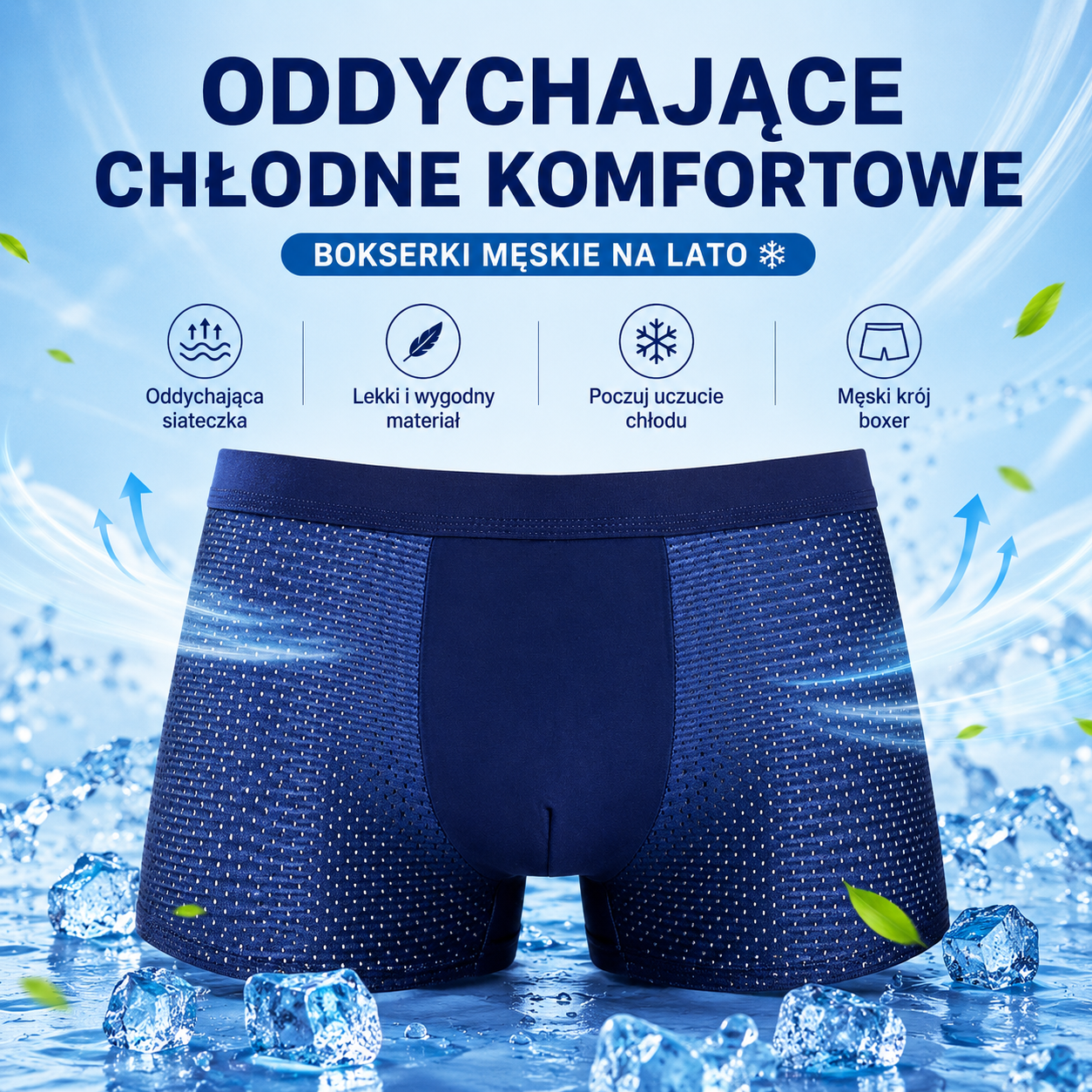 4 sztuk 109 zł. 🔥2026 Nowe bokserki męskie z modalu Ice Silk, duże rozmiary, z siateczką antybakteryjną
