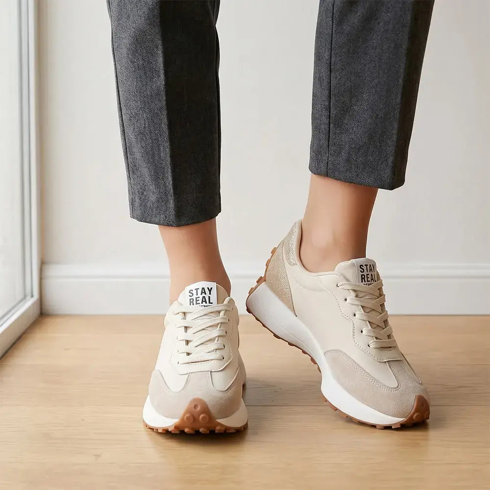 【36-41】Nowe damskie buty sportowe na grubej podeszwie – skórzane, w stylu retro, casualowe