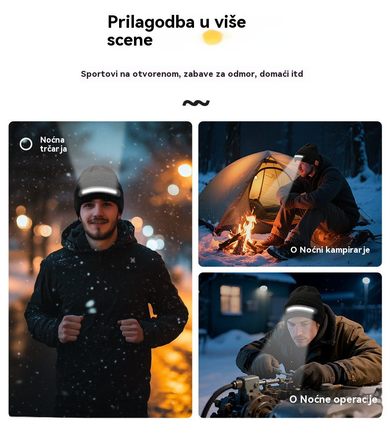 🔥【50% popusta】🔥🧢Punjiva Bluetooth LED kapa. Funkcija tri u 1: Savršeno integrira snažnu LED rasvjetu za korištenje bez ruku, visokokvalitetni Bluetooth zvučnik i toplinu u udobnu pletenu kapu💡