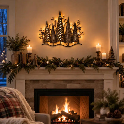 🎄🕯️ Δημιουργική διακόσμηση τοίχου σε ρετρό στιλ με θέμα το δάσος και ενσωματωμένα εφέ φωτισμού 🌙