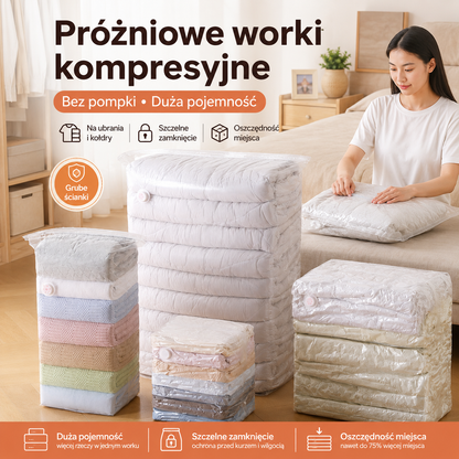 🧳【5 sztuka (70*50*30 cm) 109zł】💨 Duże kompresowalne worki próżniowe do przechowywania: nie wymagają pompy, są szczelne, idealne do użytku w domu i w walizce, pozwalają zaoszczędzić dużo miejsca ✈️