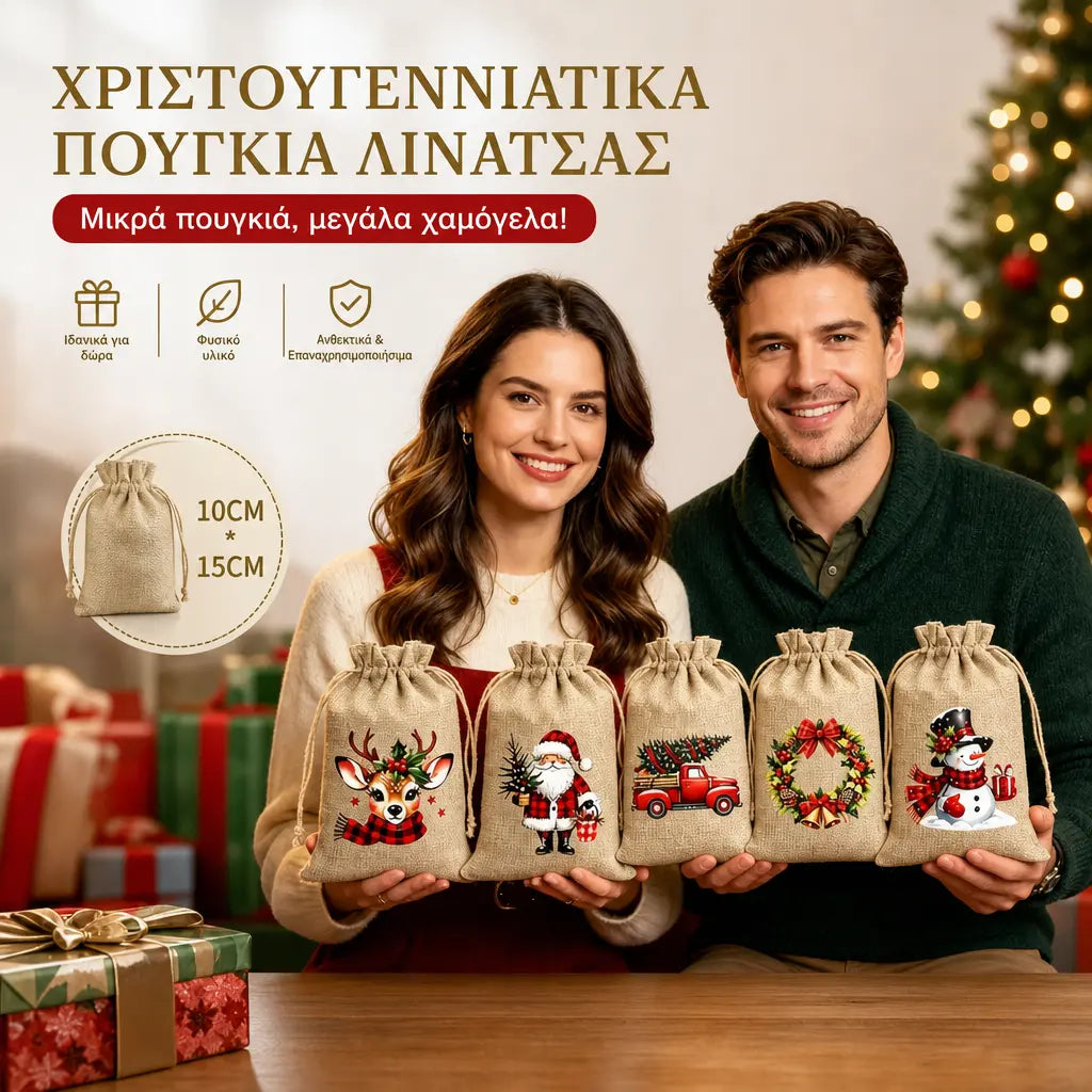 🎅 ΠΕΡΙΟΡΙΣΜΕΝΗ ΔΙΑΡΚΕΙΑ ΕΚΠΤΩΣΗΣ 60%! 🎄 Χριστουγεννιάτικες τσάντες δώρων με κορδόνι – Santa & Rei