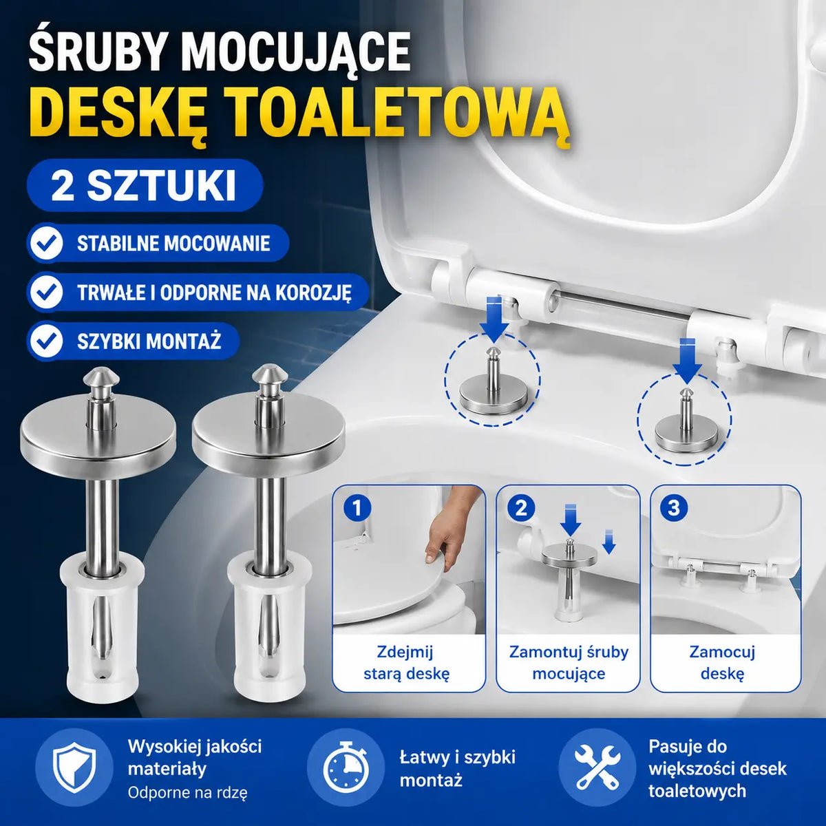 🚽 【2 pary, łącznie 4 sztuki】 Uniwersalne akcesoria łazienkowe ---- 💦✨ Zaciski śrubowe do mocowania deski sedesowej.