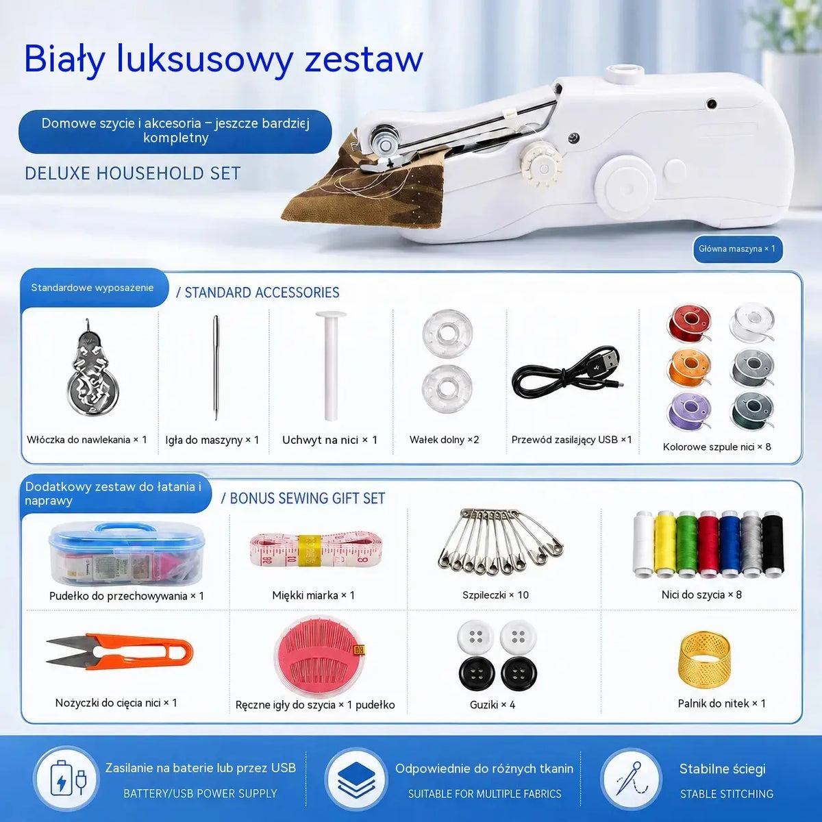 🧵 Mini elektryczna maszyna do szycia — lekka, przenośna i łatwa w obsłudze! ✨