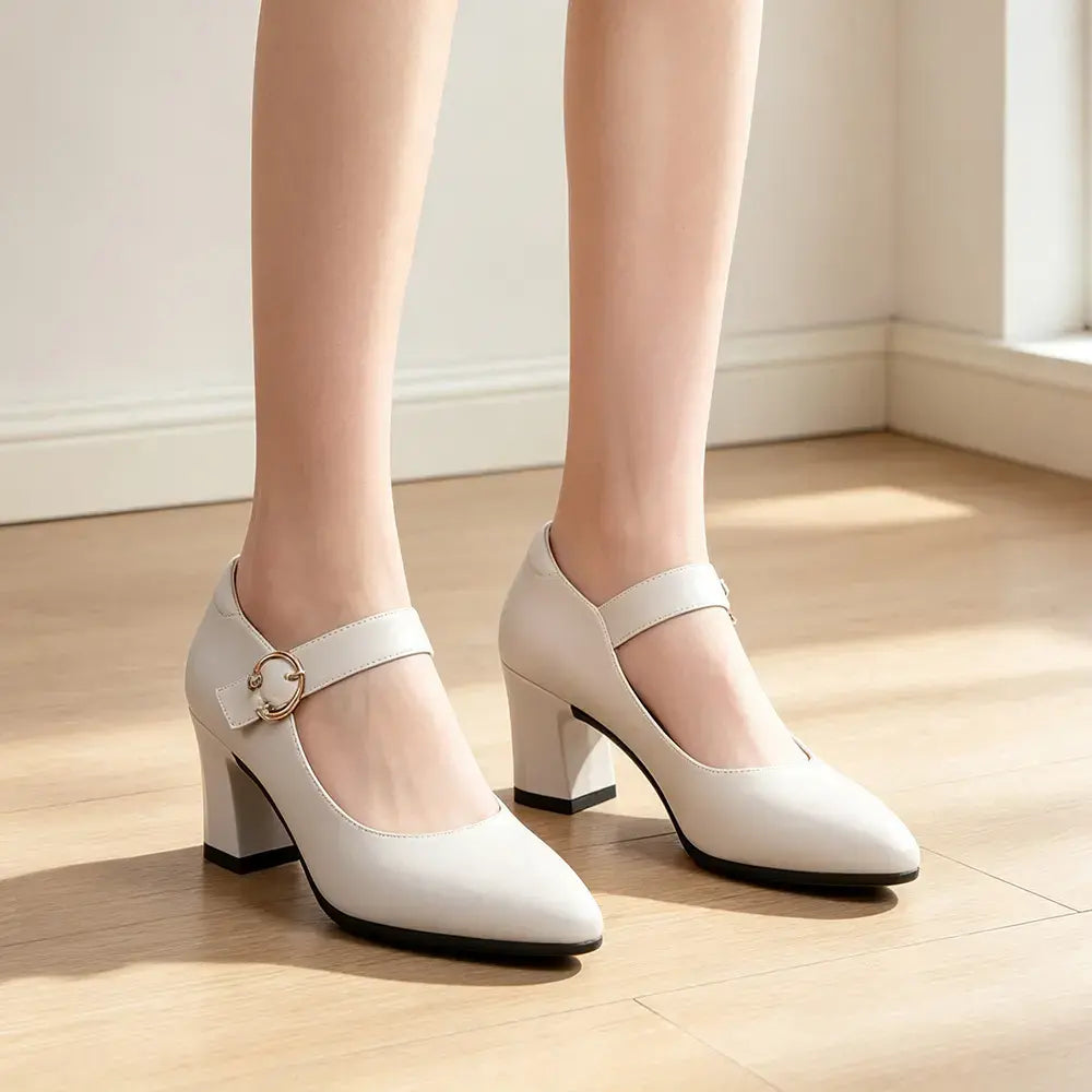 【35-41】👠Damskie buty na grubym obcasie z okrągłym noskiem – buty wizytowe z paskami wokół kostki – miękkie i wygodne płaskie buty dojazdowe 2026