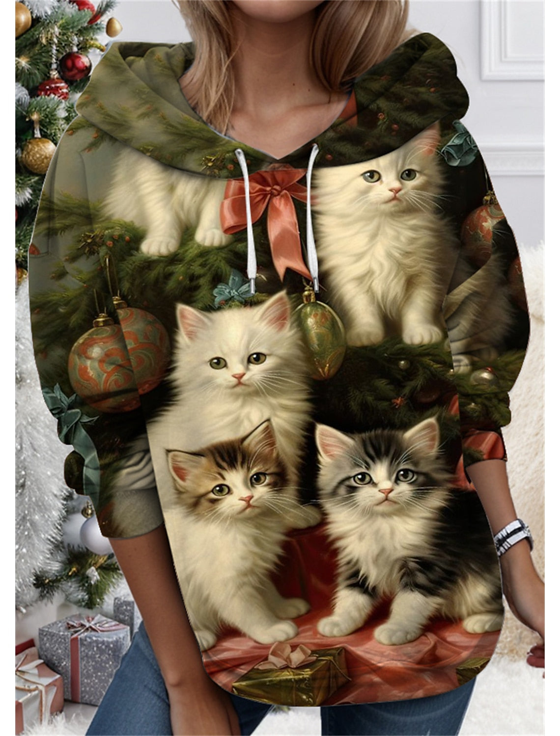 【Купете един и вземете един безплатно】【S-3XL】🐱 Дамски суичър с 3D отпечатано котка и животно