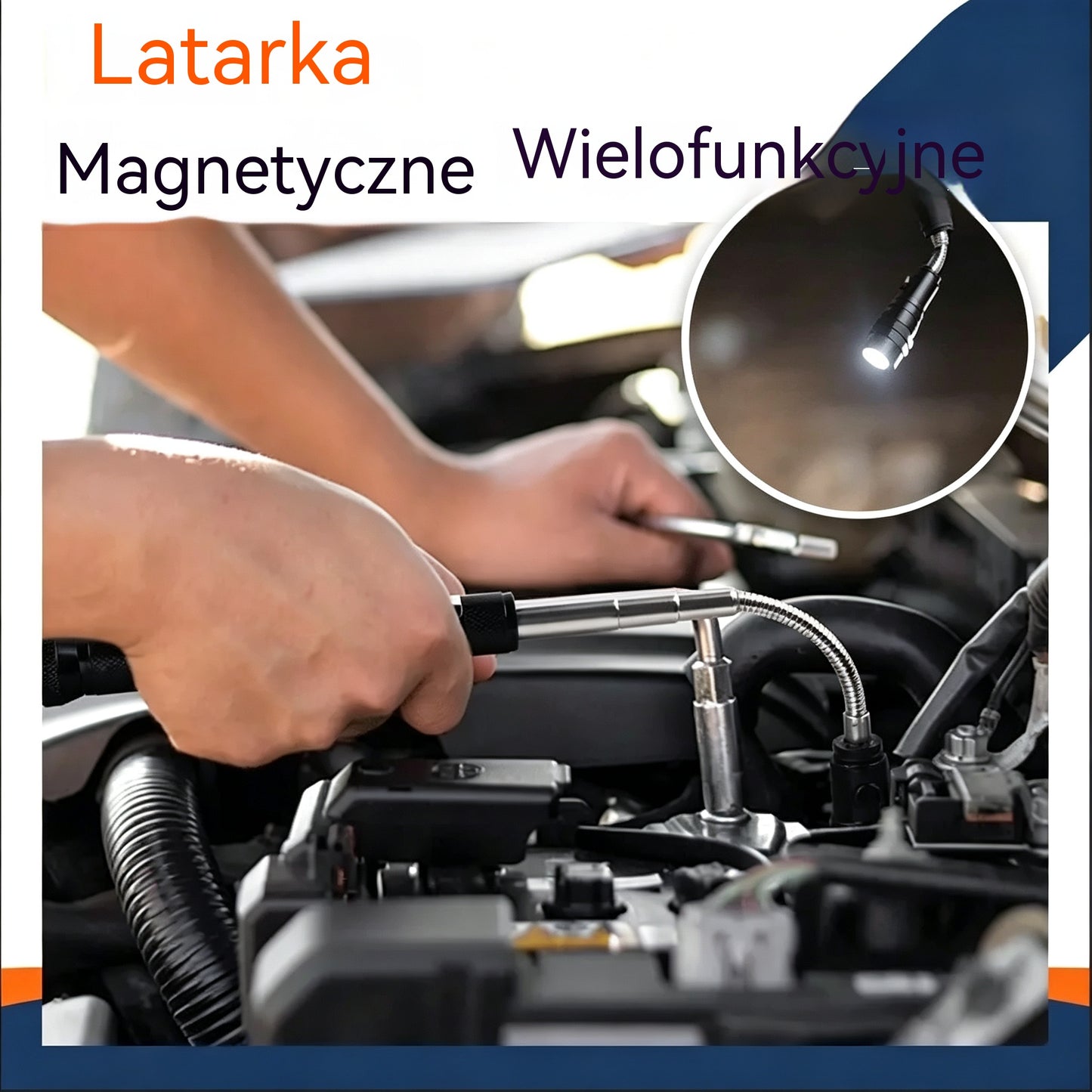 🛠🚗Magnetyczny drążek do naprawy samochodów z elastycznym paskiem teleskopowym i światłem LED 💡