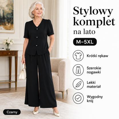 1 zestaw 119 zł🌸【Top + Spodnie z szerokimi nogawkami】Elegancki letni komplet damski 2-częściowy, M–5XL