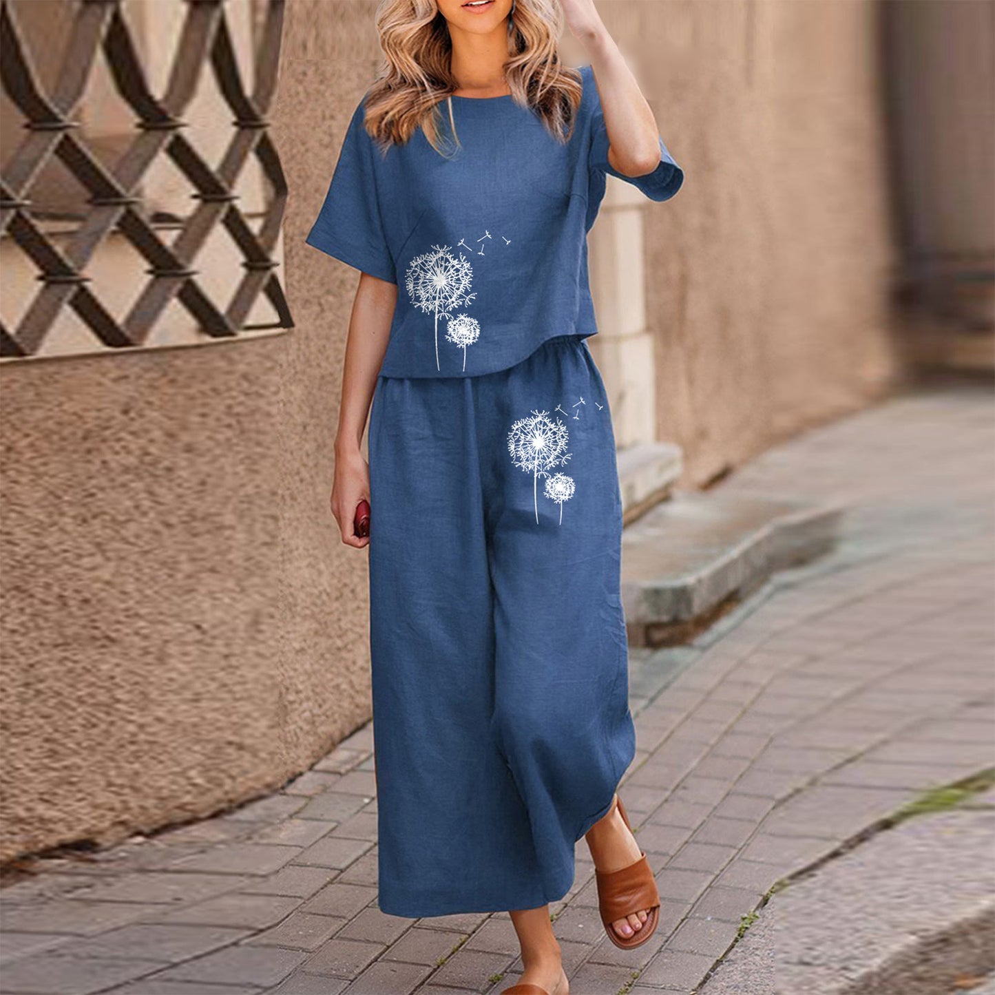 【Μπλούζα + Παντελόνι】1 σετ 31 ευρώ👖👚 μόδα casual casual εμπριμέ κοντομάνικο πουκάμισο + παντελόνι σετ δύο τεμαχίων
