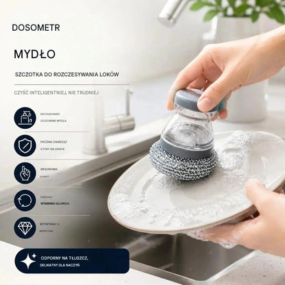 🧽 Szczotka do szorowania z dozownikiem, OFERTA LIMITOWANA! 💪 Idealna do garnków, patelni i naczyń. Szybkie i łatwe czyszczenie bez wysiłku! 🍳