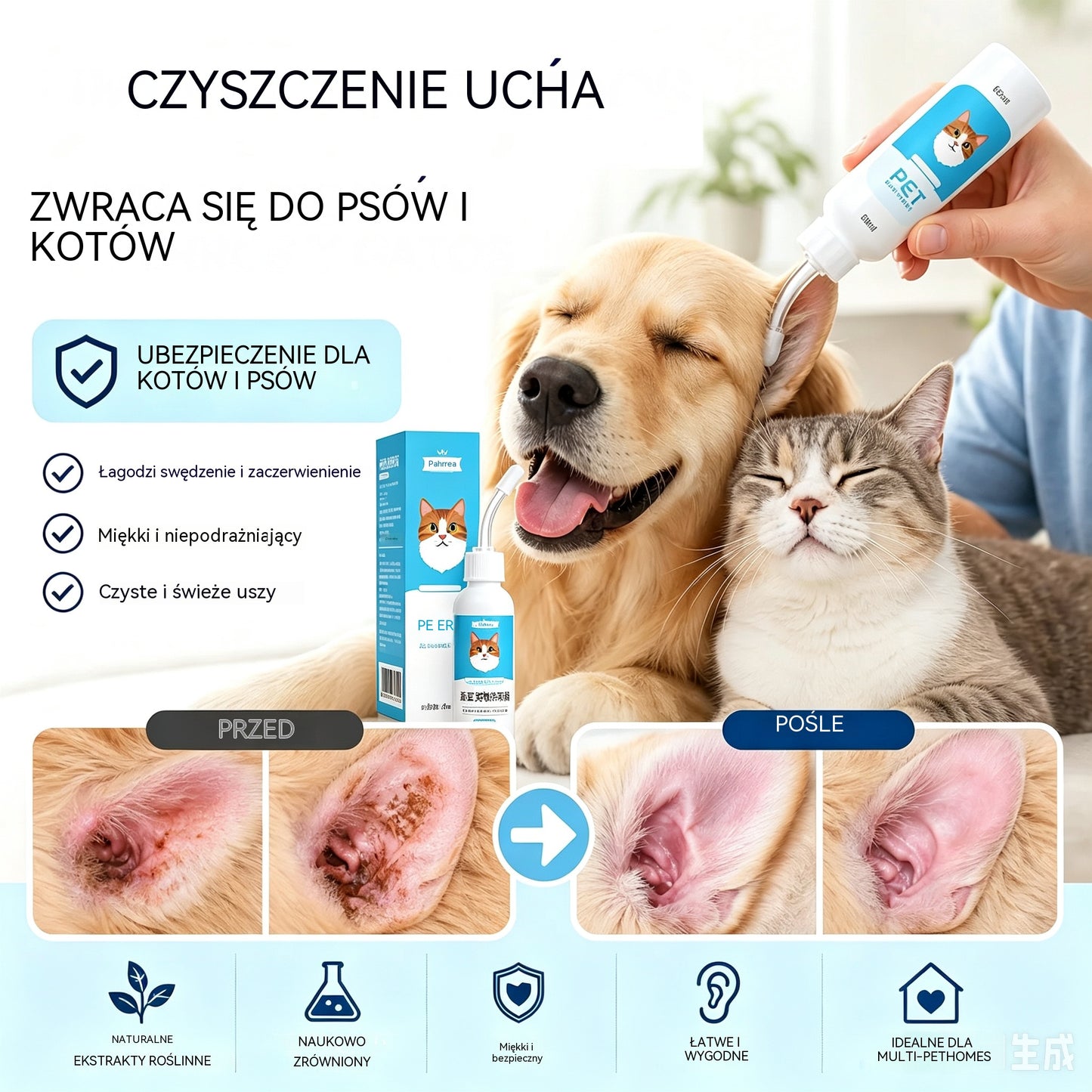 🐶【Kup 1, otrzymaj 1 gratis】【2 za 109  zł. 】🐱 Środek do czyszczenia uszu łagodzący swędzenie u psów i kotów.