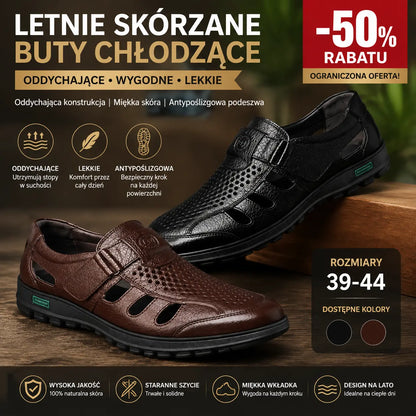 【39-44】👍Męskie oddychające sandały letnie ze skóry naturalnej
