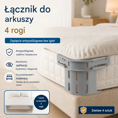 Zestaw czterech sztuk - 99zł  🛏️ Ukryte klipsy na cztery narożniki – zapobiegają przesuwaniu się lub zsuwaniu prześcieradeł, utrzymując je płasko i bezpiecznie.