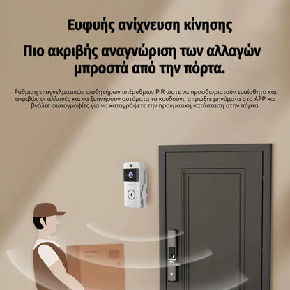 🏠📹📱Έξυπνο κουδούνι πόρτας με βίντεο, με δυνατότητα απομακρυσμένης εγγραφής βίντεο, αλλαγής φωνής, νυχτερινής όρασης υψηλής ευκρίνειας, κοινή χρήση εφαρμογών για οικογένειες, αυτόματη λήψη εικόνων και αποθήκευση στο cloud