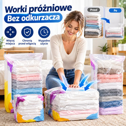 【Zestaw 5 elementów】Duży, kompresowalny worek próżniowy: nie wymaga pompki, szczelny i idealny do oszczędzania miejsca w walizkach i w domu