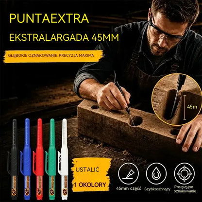 🖊️🔩【Zestaw 10】Markery o długiej końcówce 45 mm do głębokich otworów – wielokrotnego napełniania i użytku – idealne do prac budowlanych, glazurniczych i stolarskich 🏗️✨