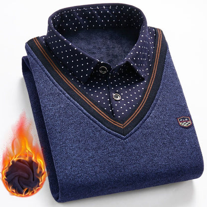 👨👔⛄🔥Nowy, ciepły męski płaszcz z polarową podszewką na jesień i zimę – model w stylu dzianinowego swetra, z kołnierzykiem koszulowym, zaprojektowany z myślą o mężczyznach w średnim i starszym wieku.