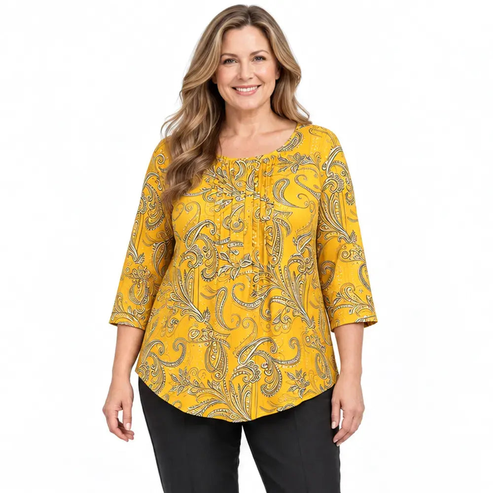 【1XL-5XL/6 kolorów】 Koszulka damska z długim rękawem, zapinana na guziki, na jesień/zimę, z nadrukiem paisley w europejskim i amerykańskim stylu, w dużych rozmiarach, z luźnym nadrukiem