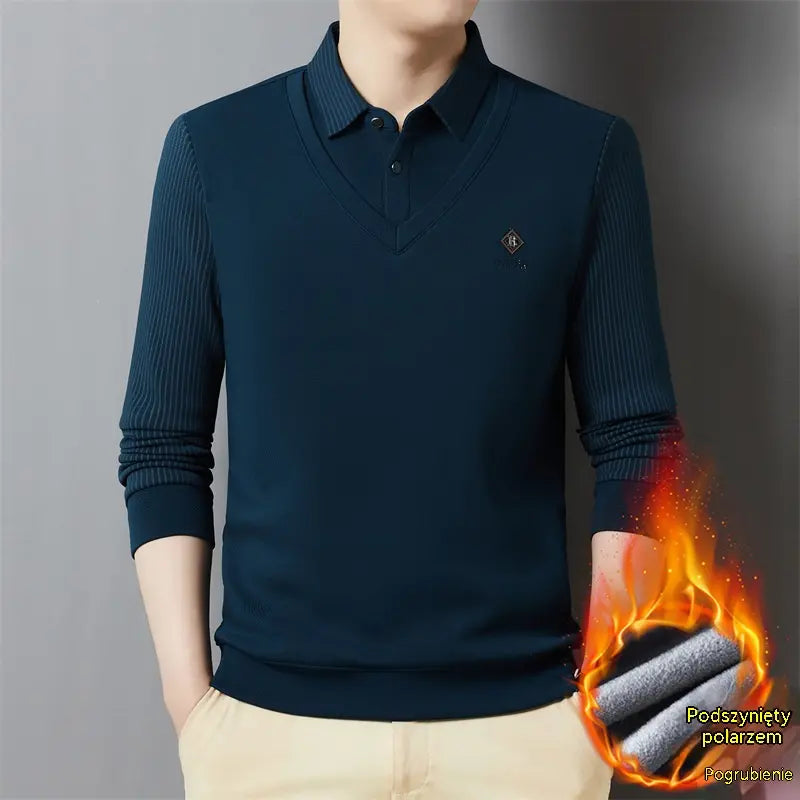 👔🔥【M-4XL】Νέα ανδρική χειμερινή μπλούζα πόλο για άνδρες μέσης ηλικίας – σε μεγάλα μεγέθη, με γιακά και επένδυση fleece.