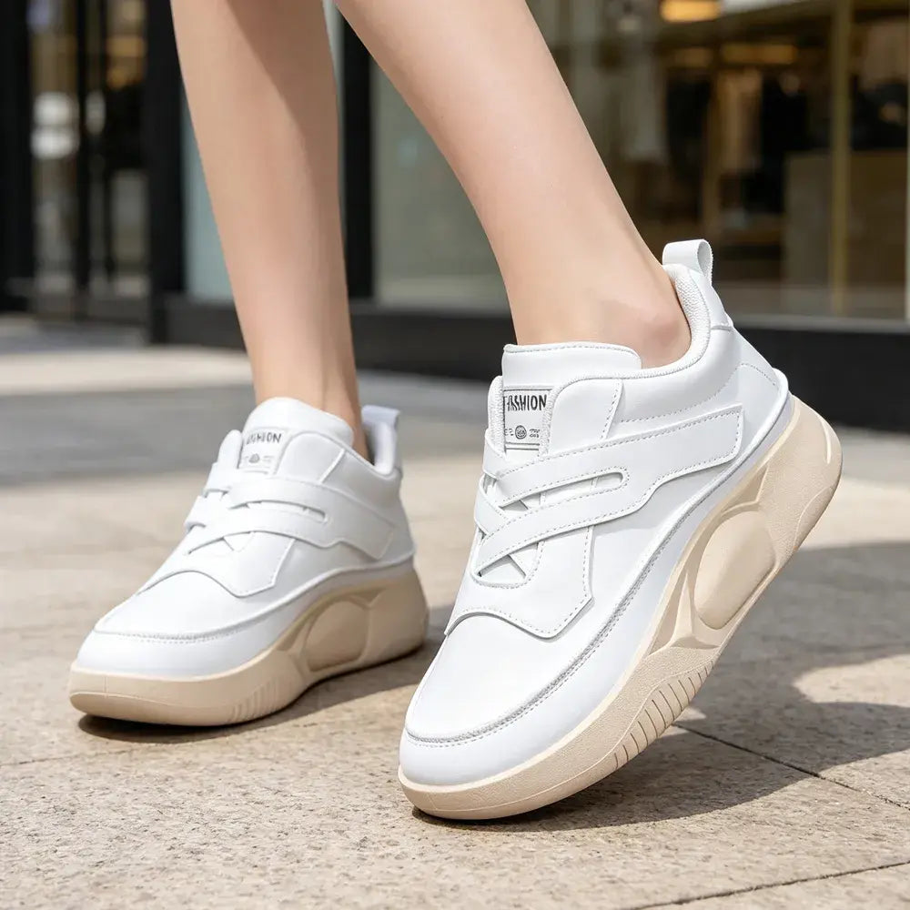 👟Damskie trampki na platformie z miękkiej skóry – gruba, antypoślizgowa podeszwa – oddychające, amortyzowane buty do chodzenia, odpowiednie do podróżowania i biegania