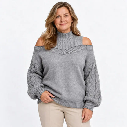 【S-3XL】Damski sweter z odkrytym ramieniem, nowość na jesień i zimę, luźny fason, półgolf, rękawy latarenkowe, dzianina