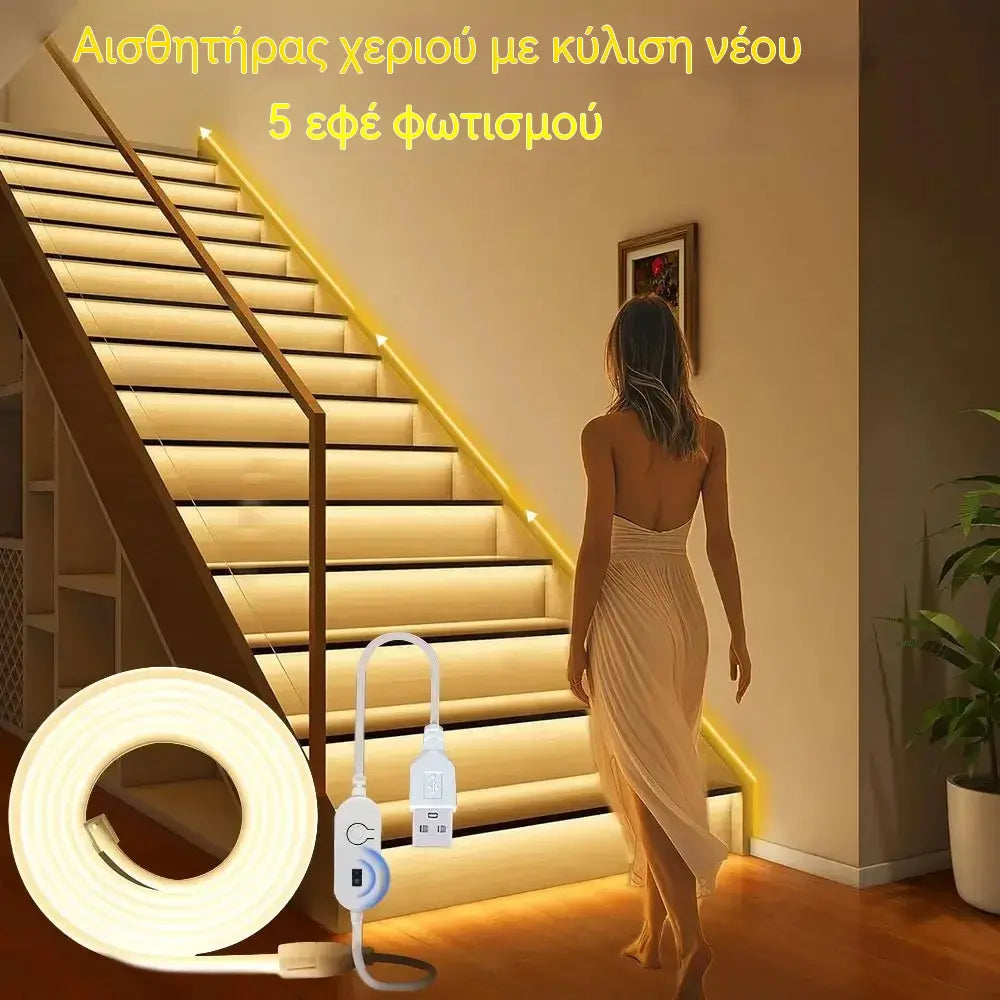 1 σετ 28 ευρώ【2M】Λωρίδα φωτισμού LED με έξυπνο αισθητήρα και αυτόματο σύστημα φωτισμού, με αυτοκόλλητο USB, ιδανική για κουζίνες, υπνοδωμάτια και σκάλες.