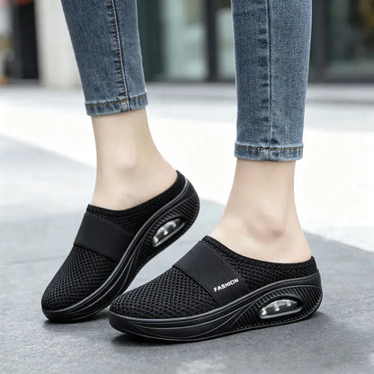 Buty damskie na płaskim obcasie - cholewka z oddychającej siateczki z amortyzacją, pogrubiona ortopedyczna podeszwa, odpowiednie do chodzenia i pieszych wędrówek.