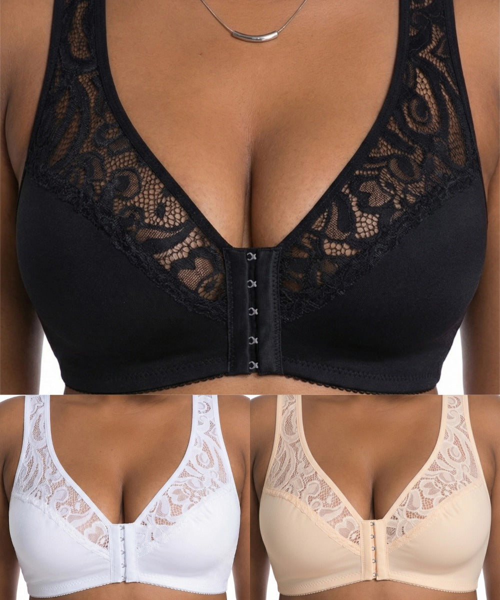 💖【Zestaw 3-częściowy】Najniższa cena wszech czasów【L-4XL】😍🩲Biustonosz push-up w dużym rozmiarze, piękna koronka, push-up i wydrążony design, zapięcie z przodu