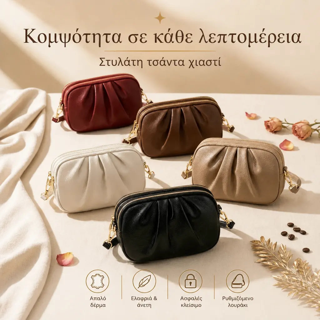 ✨🎀Δερμάτινη τσάντα χιαστί με πολλαπλές θήκες και σχήμα κοχυλιού