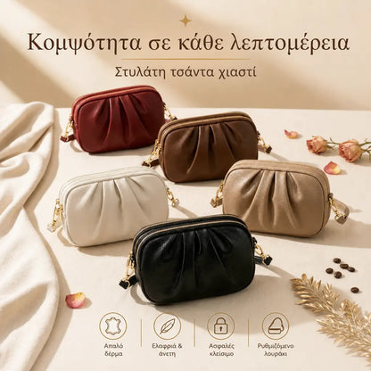 ✨🎀Δερμάτινη τσάντα χιαστί με πολλαπλές θήκες και σχήμα κοχυλιού