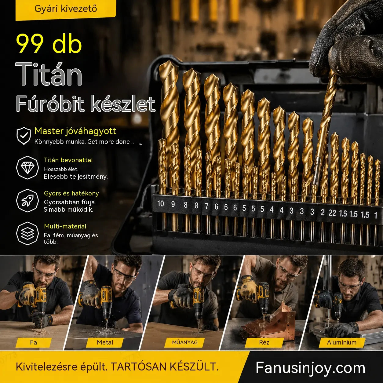 🏭⚒️ Titánbevonatú fúrófej, tartós fúrás fában, fémben, műanyagban, professzionális barkácsoláshoz ✨
