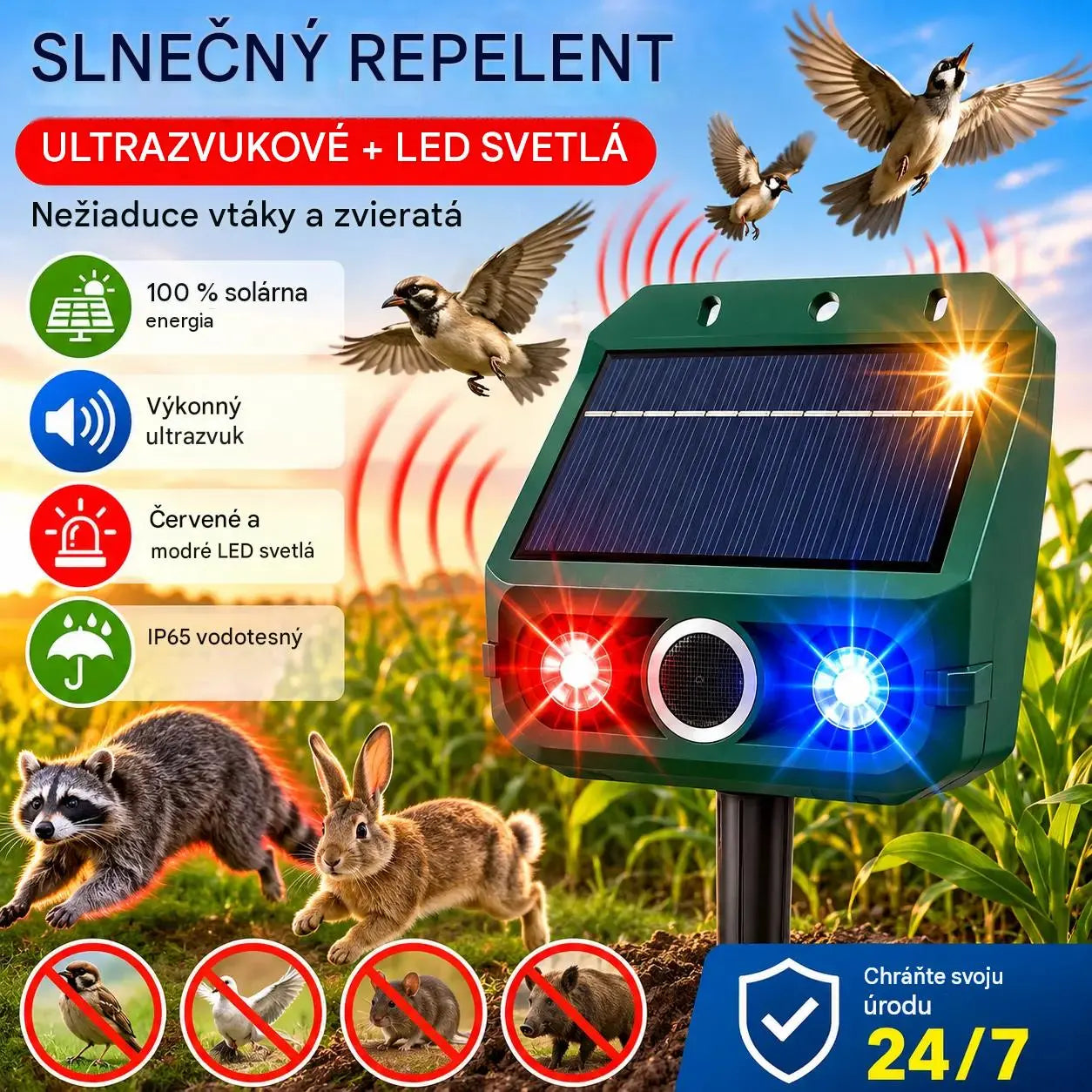 🔥【Špeciálna ponuka】🔥Vonkajší ultrazvukový solárny odpudzovač zvierat: Dokáže odpudzovať vtáky a zvieratá.