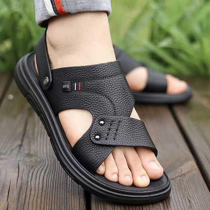 🐂50% sleva 【38-44】Nové pánské plážové sandály z pravé kůže s tlustou podrážkou