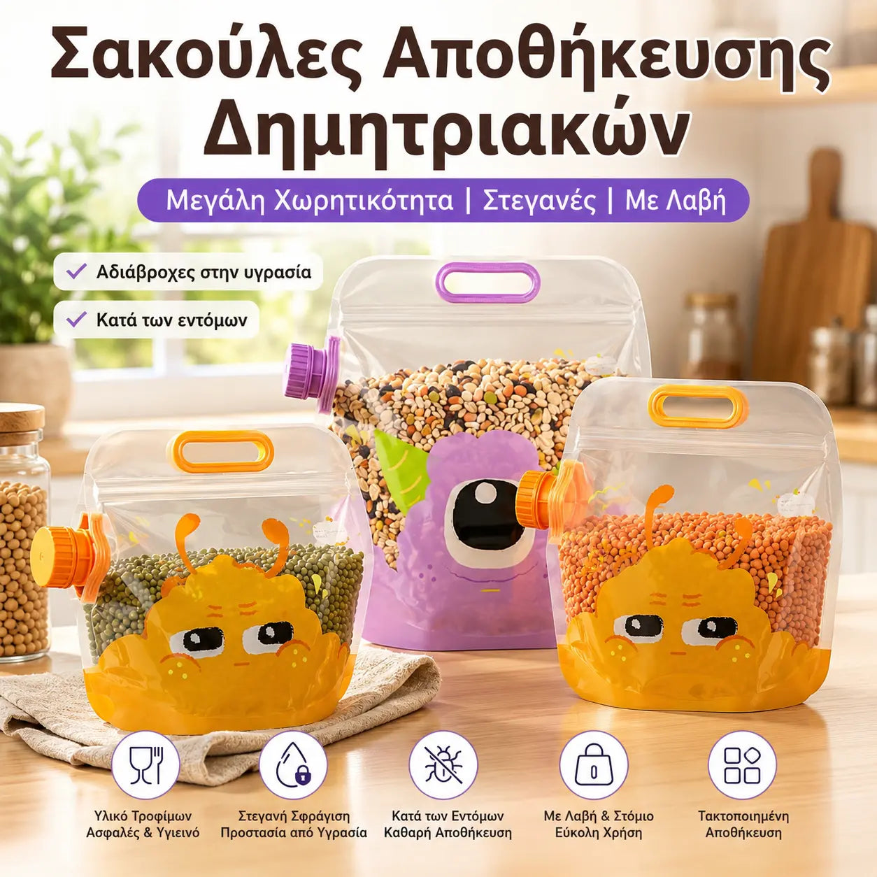 5 τεμάχιο 29 ευρώ 📢📢 50% έκπτωση!⏰ Πολυχρηστικές σακούλες αποθήκευσης τροφίμων, ανθεκτικές στα έντομα και την υγρασία.