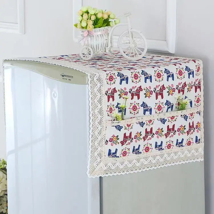 💖 Προσφορά τελευταίας ημέρας! 💖【55 × 120 cm】 ✨ Κάλυμμα ψυγείου από βαμβάκι και λινό (ανθεκτικό στη σκόνη και το λίπος) με θήκες αποθήκευσης