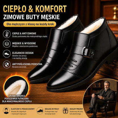【39-44】Męskie buty skórzane na zimę z grubą i ciepłą podeszwą
