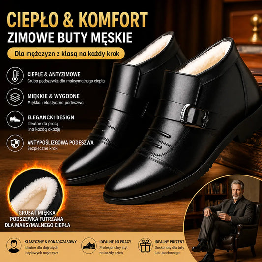 【39-44】Męskie buty skórzane na zimę z grubą i ciepłą podeszwą