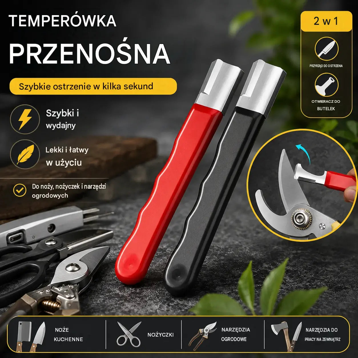 2 sztuka 89zł 🔪 Przenośna ostrzałka do noży i nożyczek do użytku na zewnątrz, ręczna ostrzałka o dużej prędkości