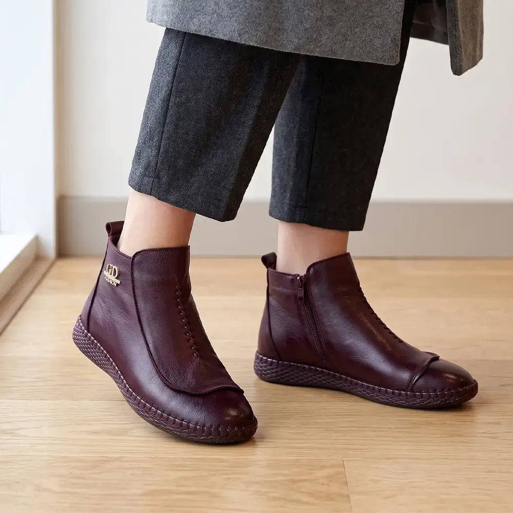 【35-40】Damskie botki w stylu retro – ocieplane, wodoodporne, ze skóry, na miękkiej podeszwie, antypoślizgowe, krótkie, dla mam