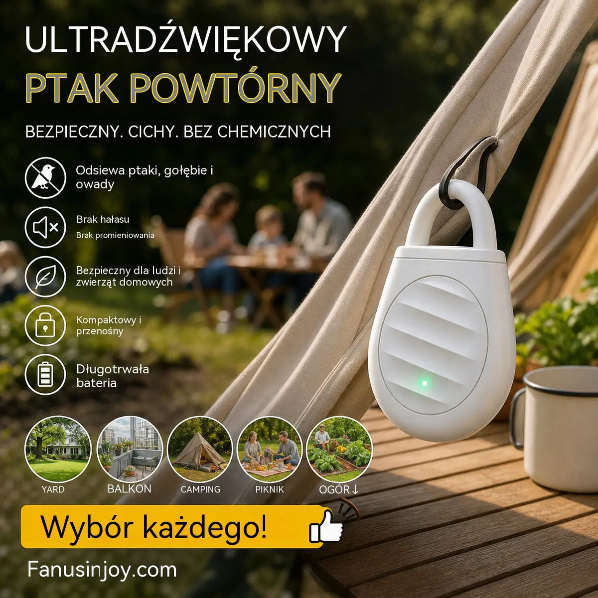 🐦 Koniec z problemami z ptakami, zwierzętami i szarańczą! Przenośny ultradźwiękowy odstraszacz ptaków w formie breloczka