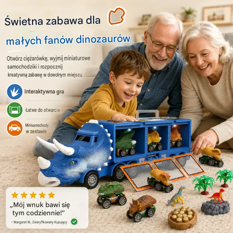 🦖🚛 Ciężarówka-dinozaur, która przechowuje, startuje i bawi! 🎵✨