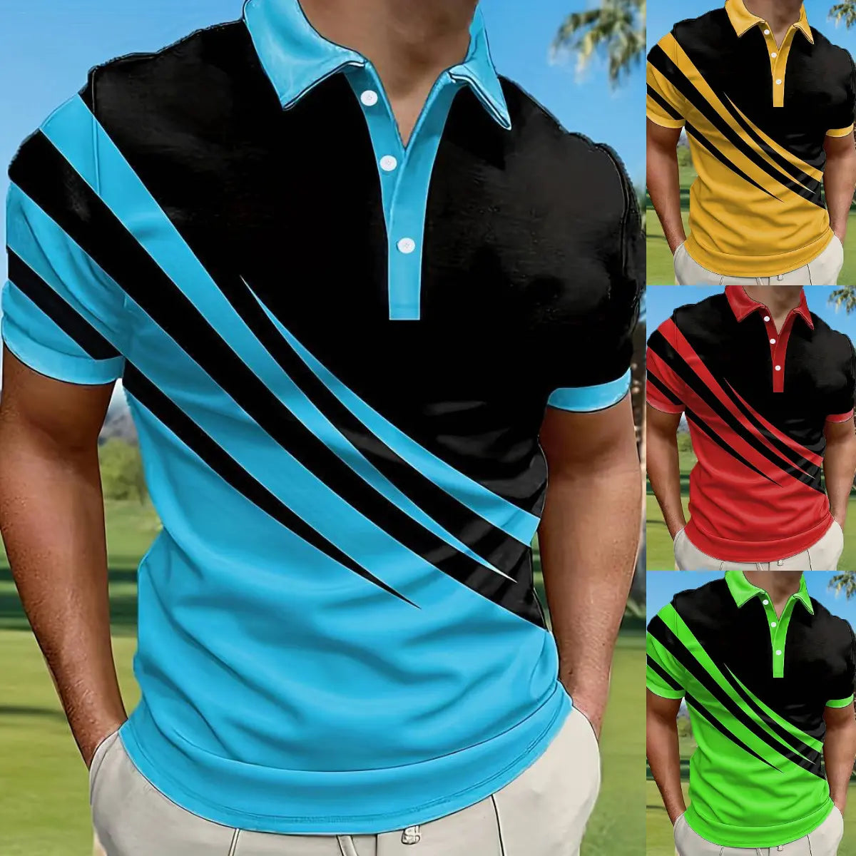 🔥【1 za 109 zł.】👔【S-6XL】Nowa letnia męska koszulka POLO w paski z nadrukiem 3D