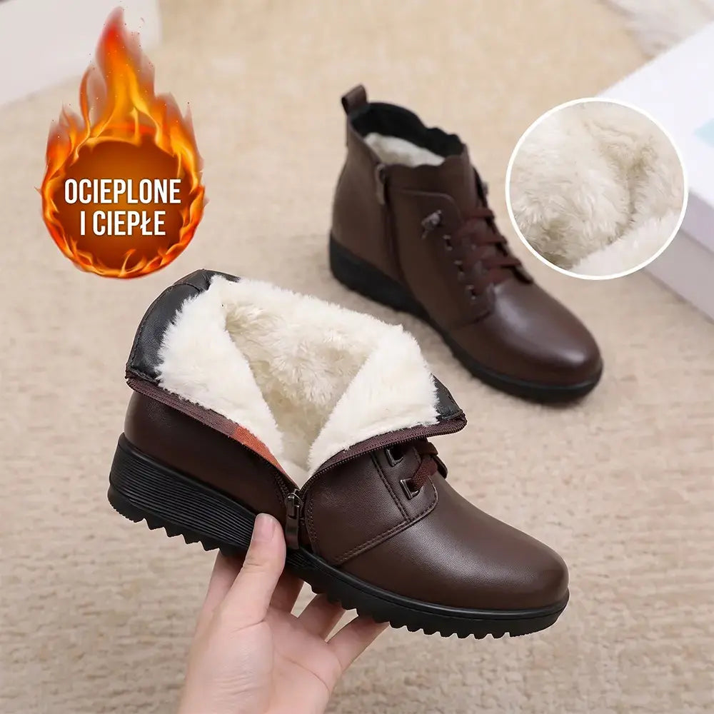 【35-40】Nowe damskie buty na koturnie z ociepleniem – z okrągłym noskiem, wygodne, antypoślizgowe, krótkie botki, dla mam