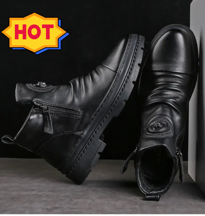 ⏳ nuevas botas de piel para hombre, piel de vacuno de alta calidad, hechas a mano.